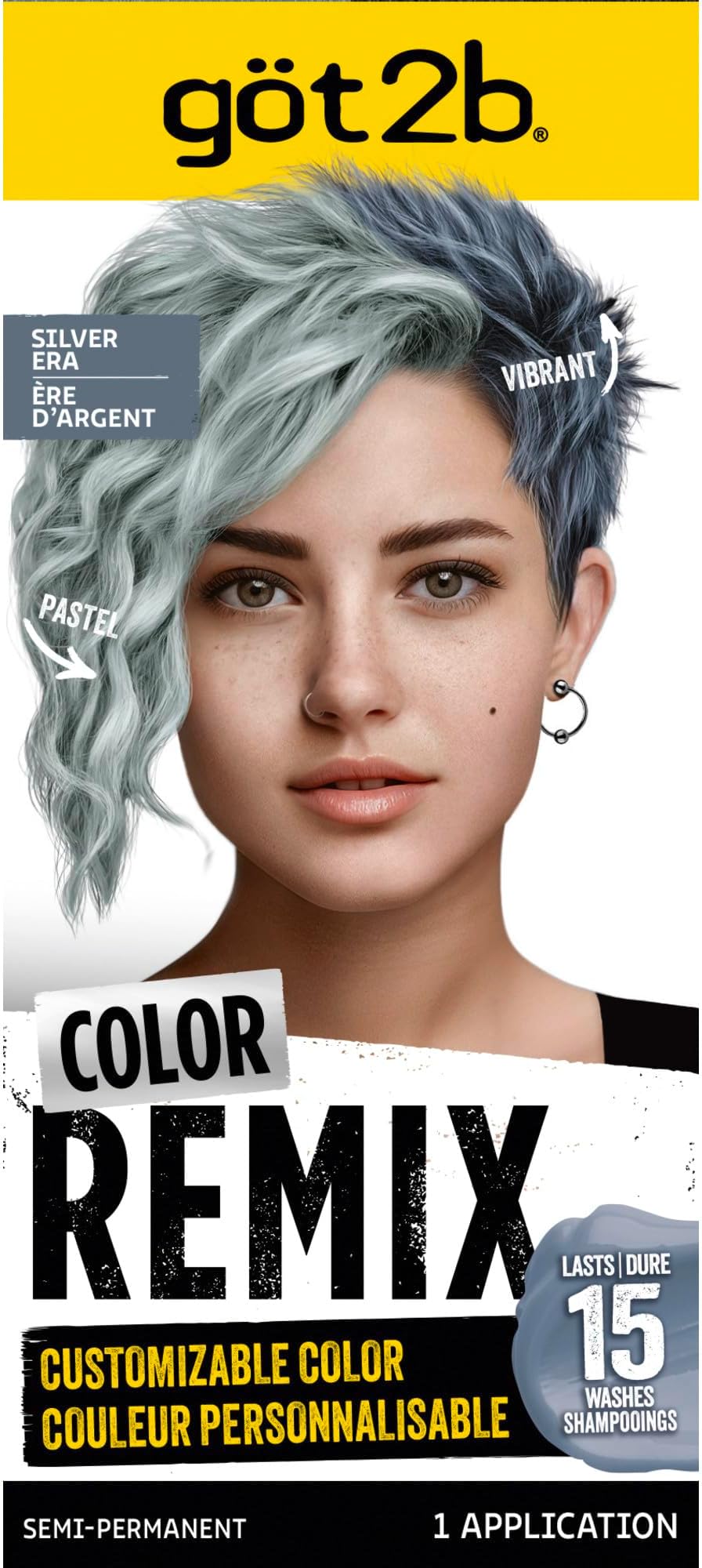 Color Remix Customizable Semi-Permanent Hair Color,100 Silver Era | Vibrant finish, Easy at-home application, Color lasts up to 15 washes, Complete kit with brush and tray, Vegan formula