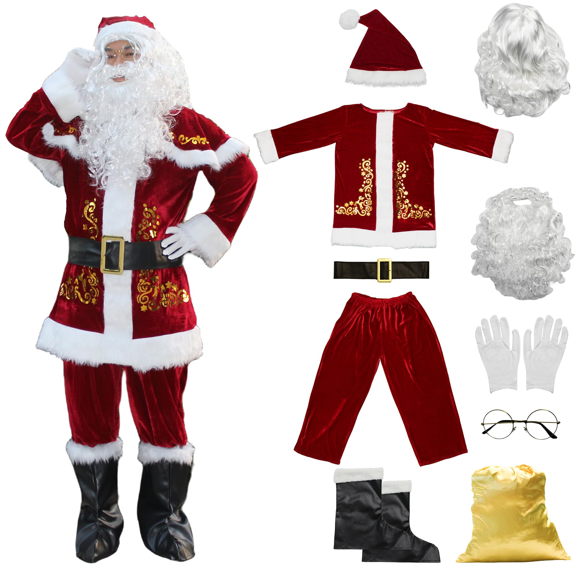 Disfraz de Papá Noel para Hombre Traje de Navidad Ropa de Papá Noel Santa Claus Christmas Suit Adulto（XL）