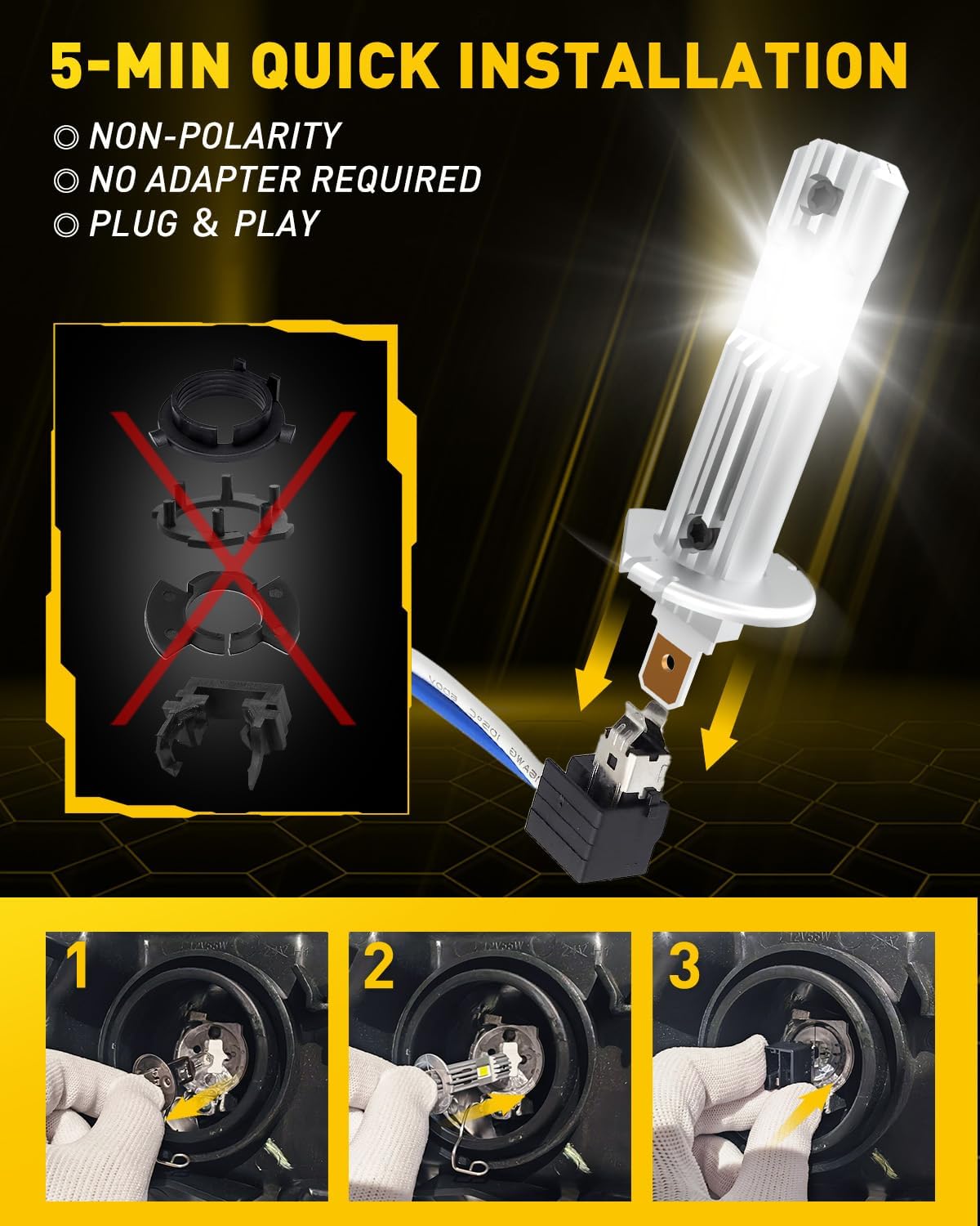 AUXITO H1 Bulb - 6X Brightness 6500K White, Plug & Play Installation, No Adapters Needed, 99% Vehicle Compatible, Enhanced Night Vision， Pack of 2