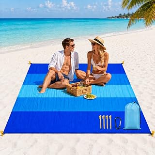 83"*79" Portable Beach Sandproof Blanket with Carry Bag and 4 Stakes Extra Large Camping Waterproof Mat, Lightweight Oversized Picnic Rugs for Outdoor, Travel Hiking