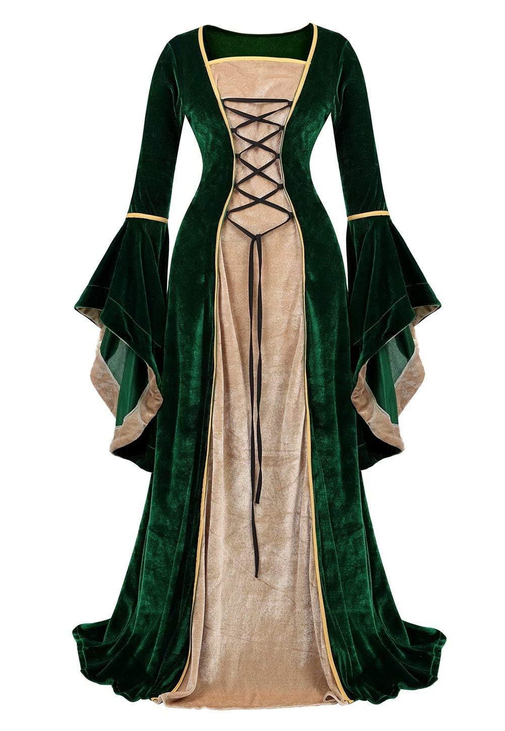 BJMAND Disfraz renacentista para mujer, vestido medieval de terciopelo, irlandés, vintage, victoriano, feria victoriana, disfraz de bruja para fiesta de Halloween