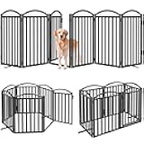 Malier Metal Freestanding Dog Gates with Door, 32'' Height Outdoor Indoor Dog Fences, Extra Wide Foldable Puppy Gate for Stairs (Black, 【6 Panels with Door】 120''W × 32''H)