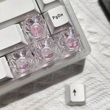 Cat Paw Keycaps, 4pcs Resin Artisan WASD Arrow Esc Keycap, Cute Kawaii Shine Through Keycaps Pink