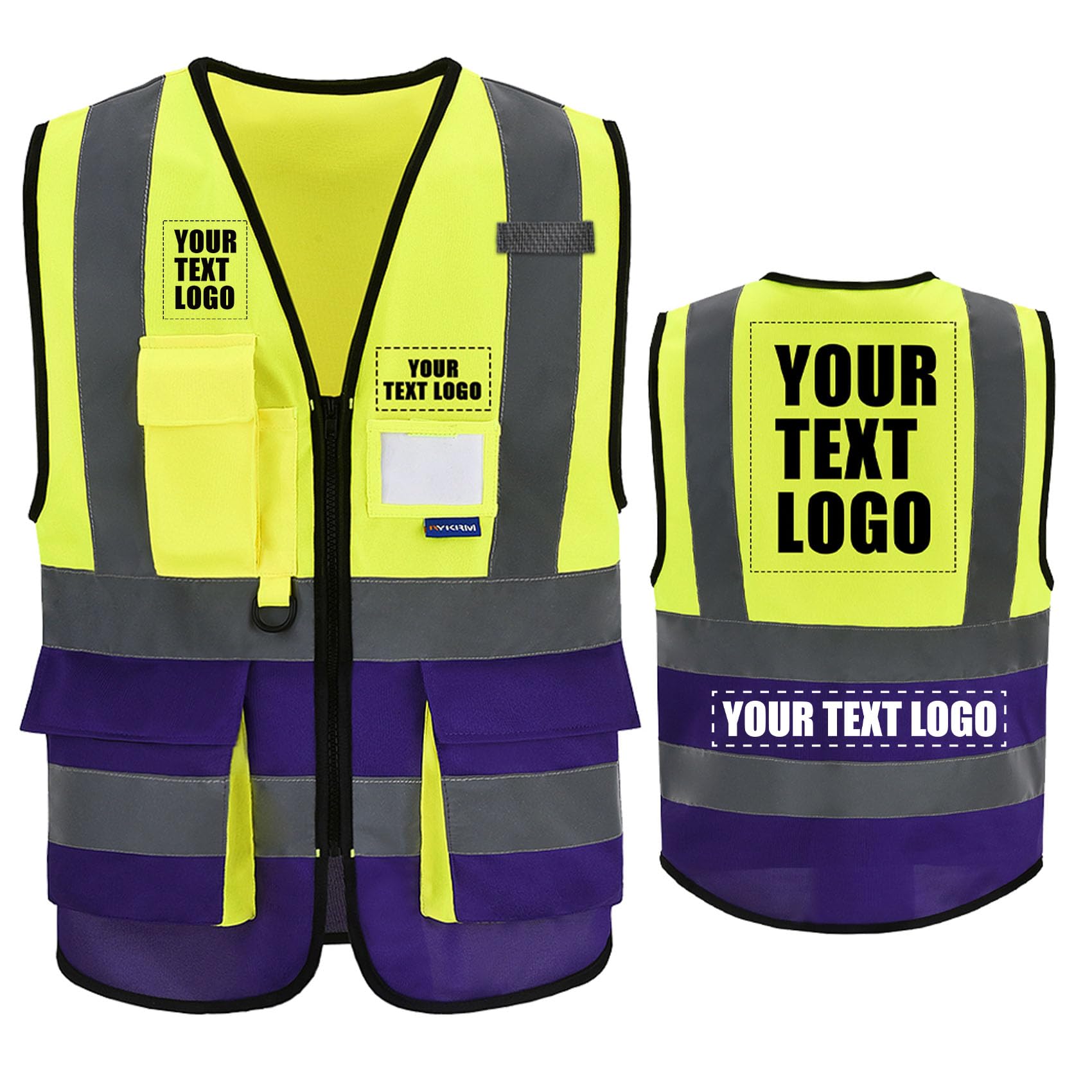 21 colors yellow purple Personalised Printed Hi Vis Vests Class 2 Zipper with Pockets LOGO Customised Hi Viz High Visibility Reflective Safety Vest Security Waistcoat EN20471 — image 1