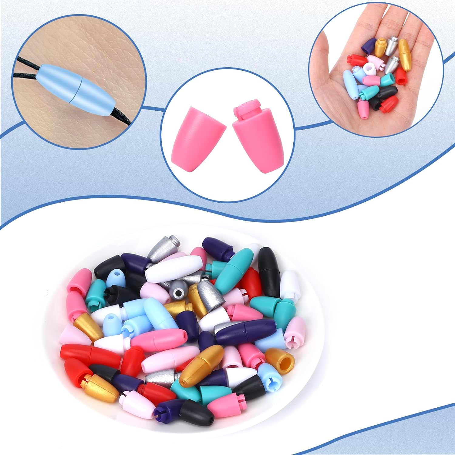 100 Sets Breakaway Clasps for Necklaces Safety Plastic Bead Connectors for Jewelry Making (Multicolor)