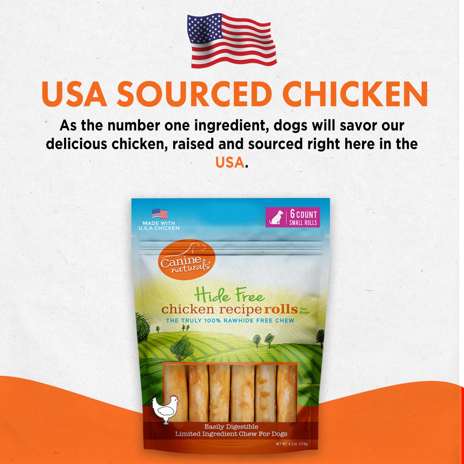 Canine Naturals Chicken Recipe Chew – Rohlederfreie Hundeleckerlis – aus den USA erhöhtem Huhn – ganz natürlich und leicht verdaulich – 5 Packungen mit 17,8 cm großen Rollen für Hunde 22,7-34 kg