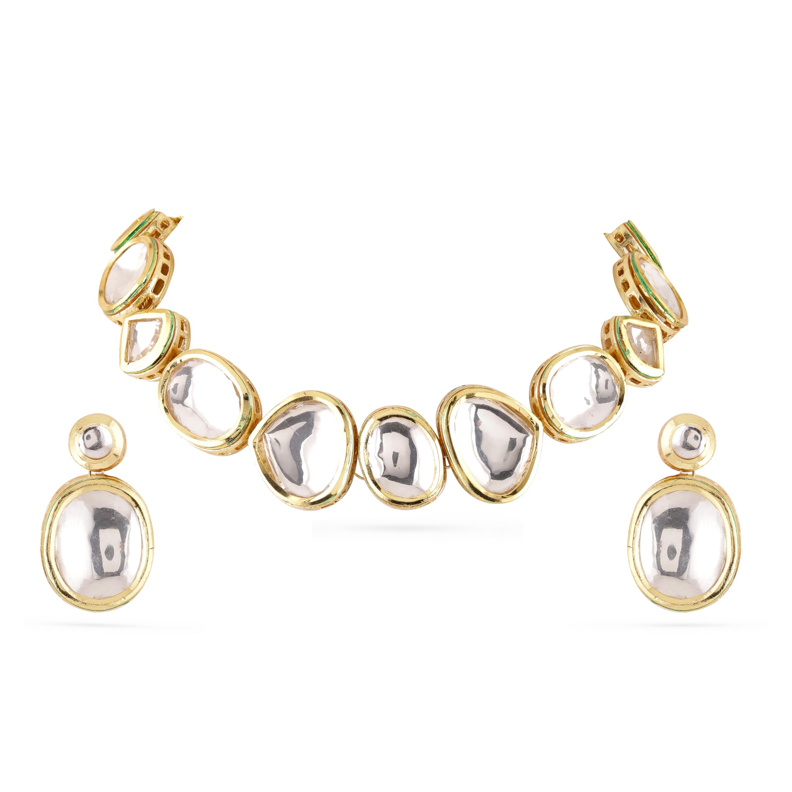 rubans 22K Gold-Plated White Kundan Studded Handcrafted Choker Necklace Set for Women – for Weddings & Ethnic Styling-picture-29