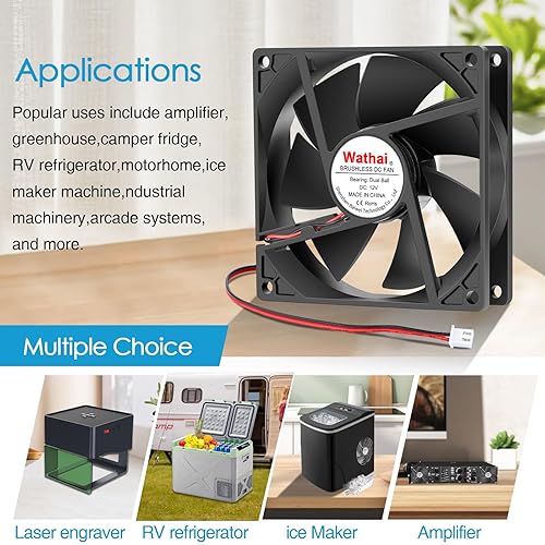 Miniatura 7 de Wathai 9225 3.622 in x 0.984 in 12V DC sin escobillas carcasa de computadora Ventilador 12 voltios 2Pin doble bola para proyectos de escape de