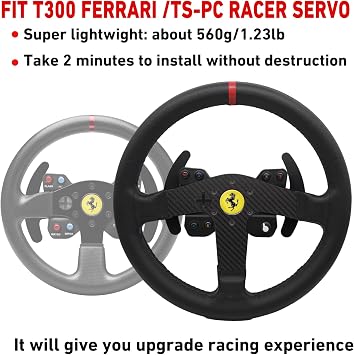 Replace 13 inch(33cm) lightweight Original Leather For THRUSTMASTER T300 Force Feedback Ferrari Integral ; Racing Wheel For TS-PC Racer Servo Base Open Wheel (For T300 Ferrari/TS-PC Racer)