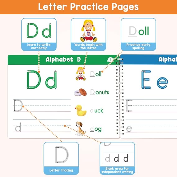 Preschool Learning Activities Educational Workbook, Learn to Write Alphabet Practice Book, Tracing Letter Number Colors Shapes Autism Learning Materials, Great for Kindergarten Preschool Classroom.