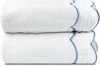 laoyuandamai 2-Pack 100% Cotton Scalloped Bath Towels 27x54 Inch 550 GSM Soft Absorbent Quick-Dry Blue for Bathroom Spa Yoga