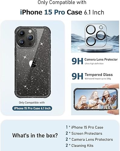 Miniatura 216 de MIODIK Funda compatible con iPhone 13 Pro, con protector de pantalla + protector de lente de cámara, funda protectora de purpurina transparente