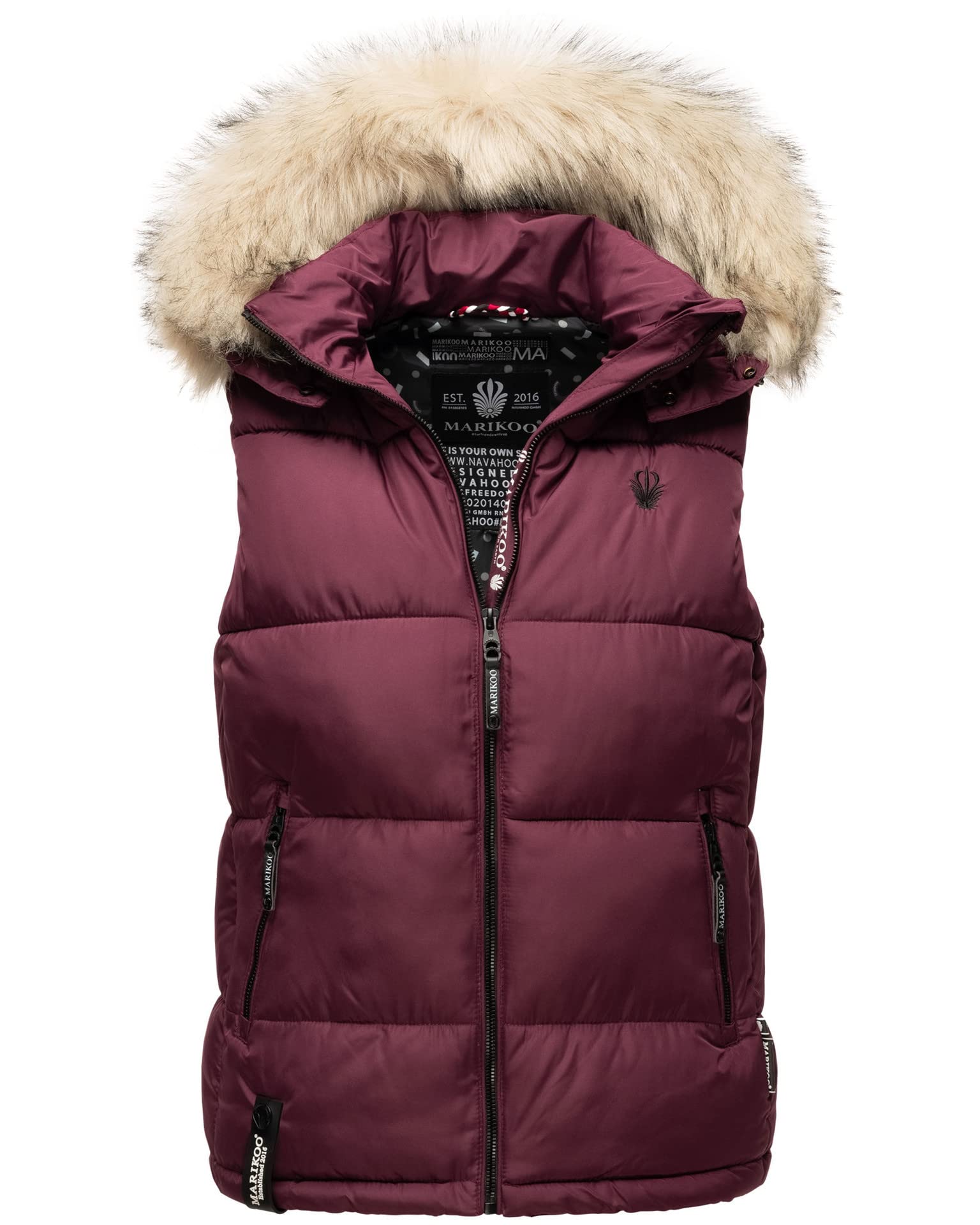 MARIKOO Damen Winter Weste Steppweste mit Kapuze und Fellkragen B896