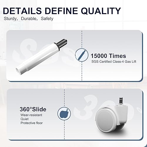 Miniatura 8 de Misolant Silla de tocador con respaldo, pequeña silla de oficina sin brazos con ruedas y soporte lumbar, cómodas sillas de escritorio de piel