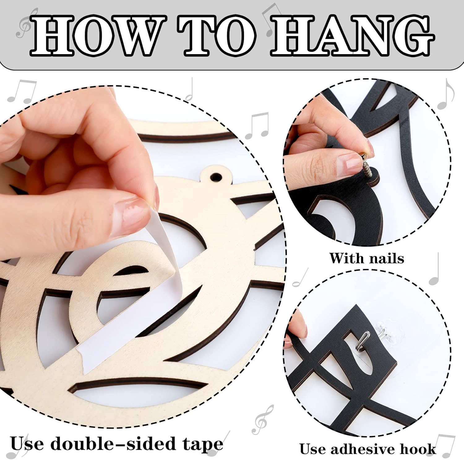 Yulejo Black Music Notes Wall Decor Musical Art Decoration Vintage Treble Clef Wall Hanging Sign for Home Studio Living Room Bedroom Birthday Party - Image 5