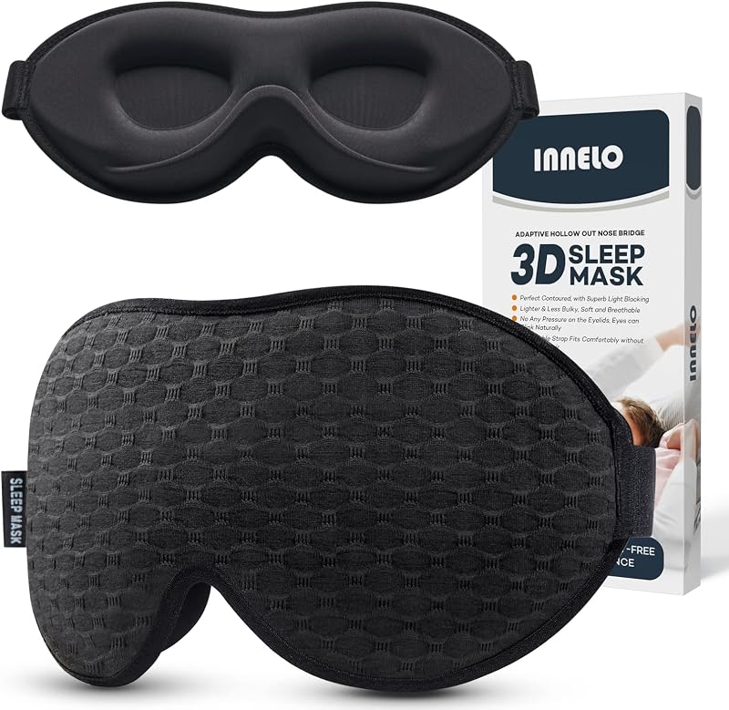 Antifaz para dormir de lado, 3D de presión cero, 100% opaco, siesta | Forro de seda de hielo, antifaz ultrasuave para dormir, venda transpirable, antifaz para dormir para hombres, regalos/artículos esenciales de viaje, negro