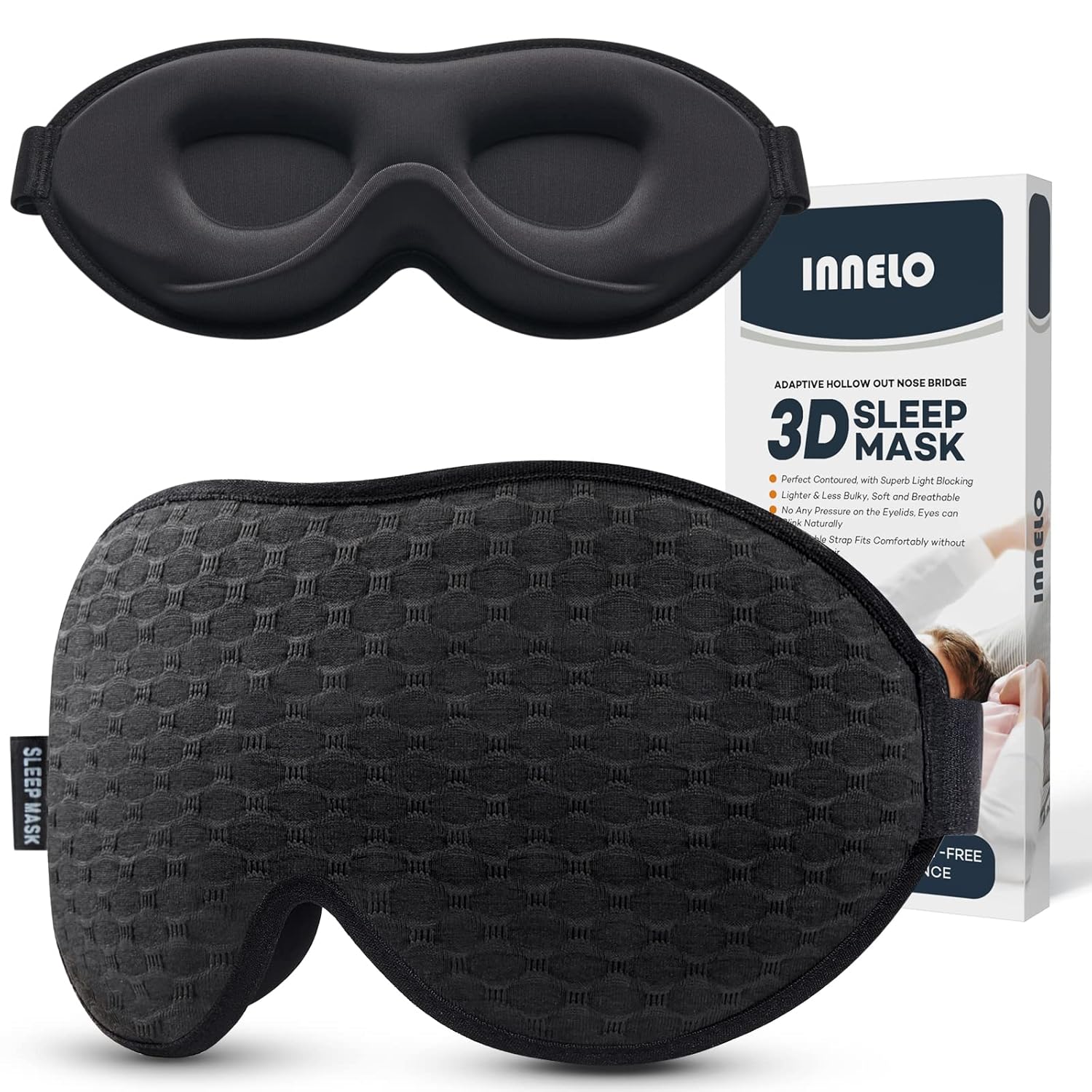 INNELO 3D Contoured Sleep Mask for Side Sleepers 100 Light Blocking Sleeping Mask for Men Women Soft No