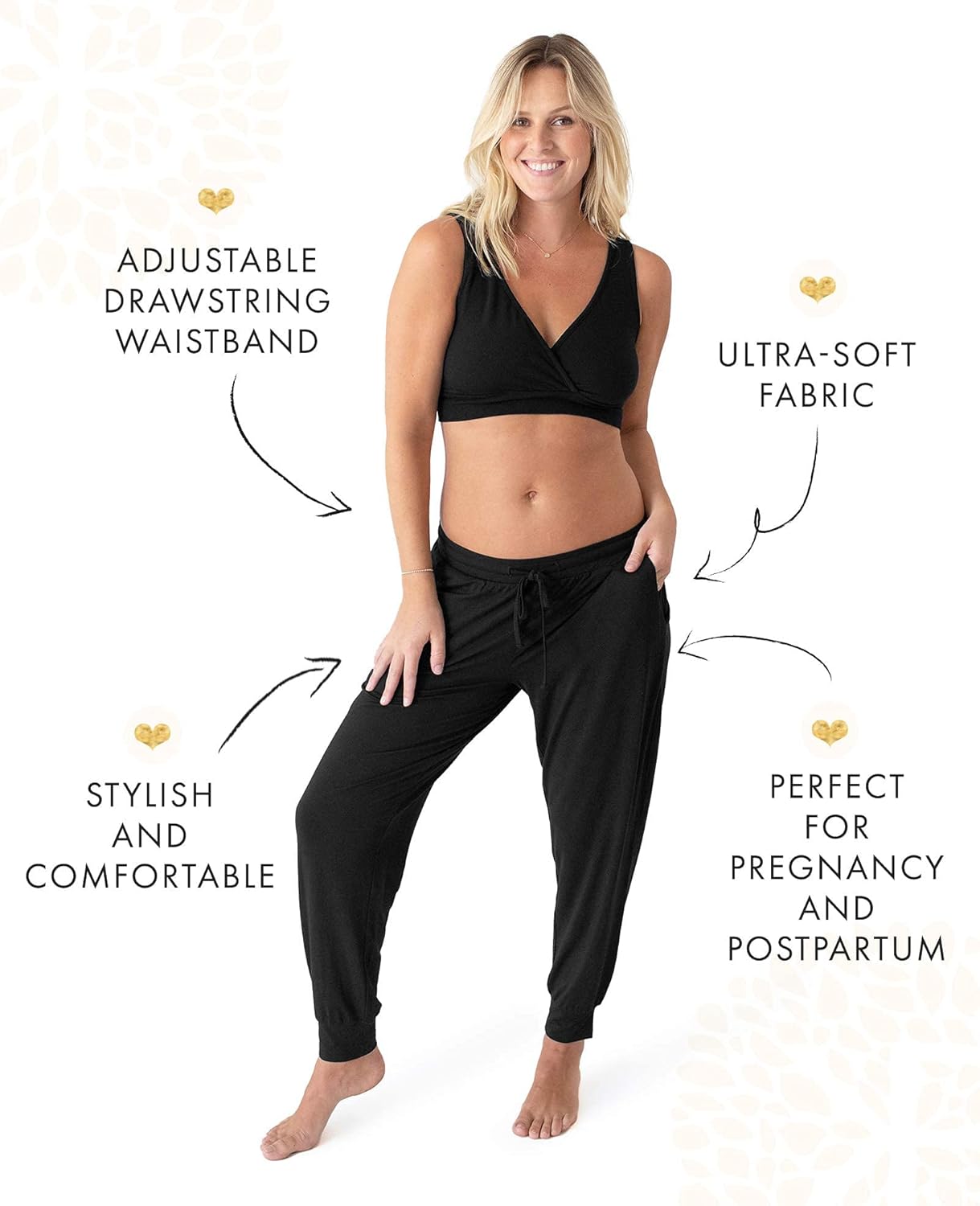 Kindred Bravely Everyday Maternity Joggers (Black, Small) & Emmaline Maternity & Nursing Robe (Black, Small/Medium) Bundle