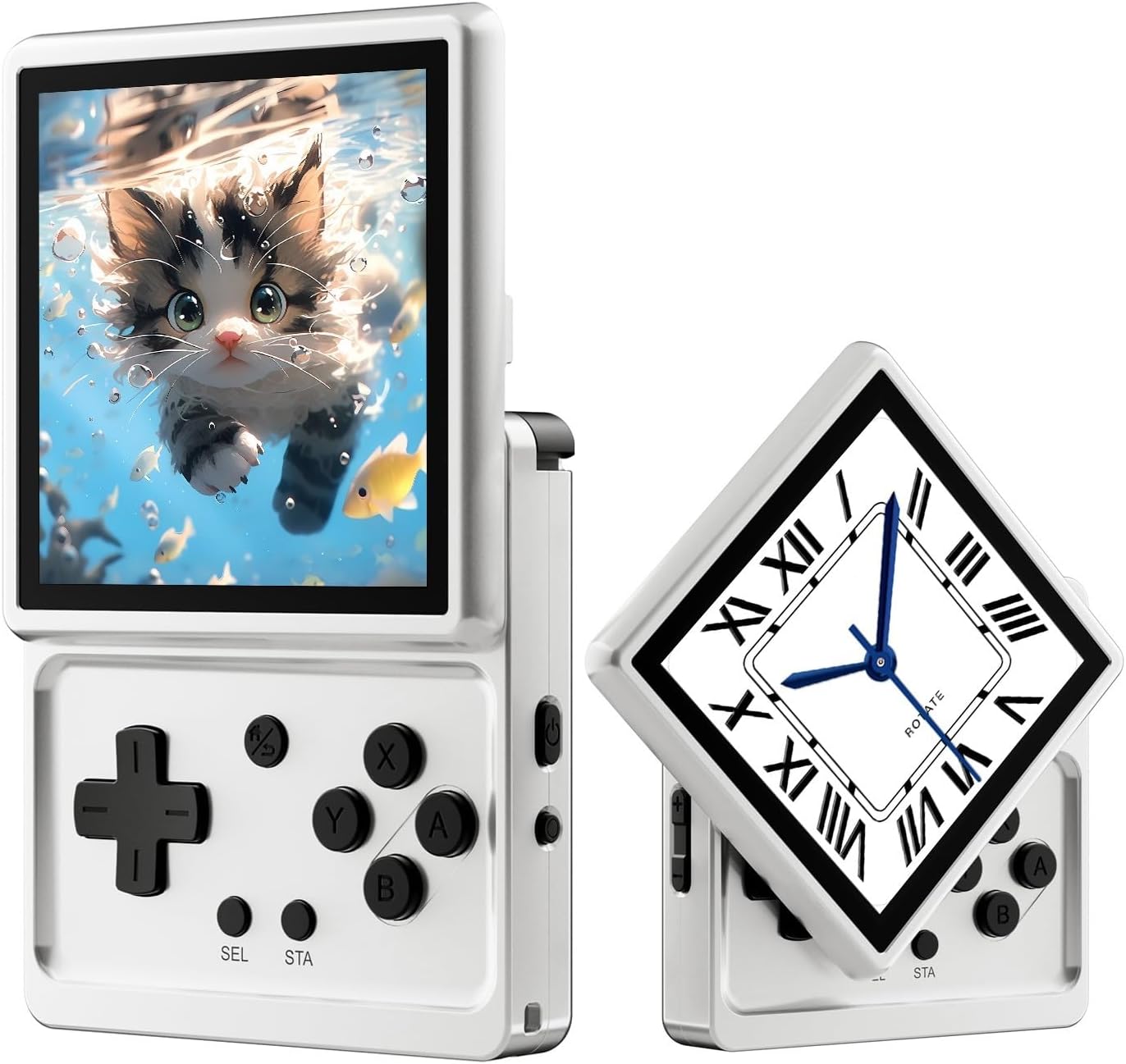 RG Rotate Retro Handheld Game Console , 3.5 Inch Swivel Screen Android Handheld Unisoc Tiger T618 2000mAh Battery 3+32GB Aluminum Alloy NO Game Preloaded Silver