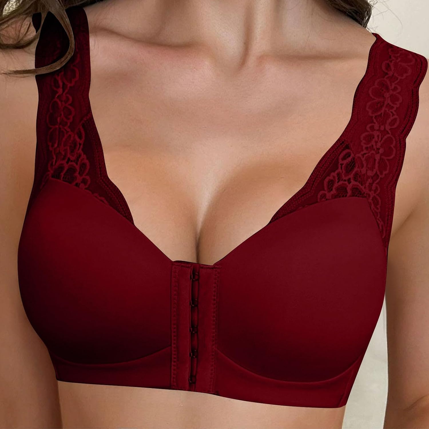 Women's Front Closure Bra Lace Straps No Underwire | Front Closure Bras for Women Lace Straps No Underwire Full Coverage Bralettes Wireless Comfortable Workout Everyday Bras