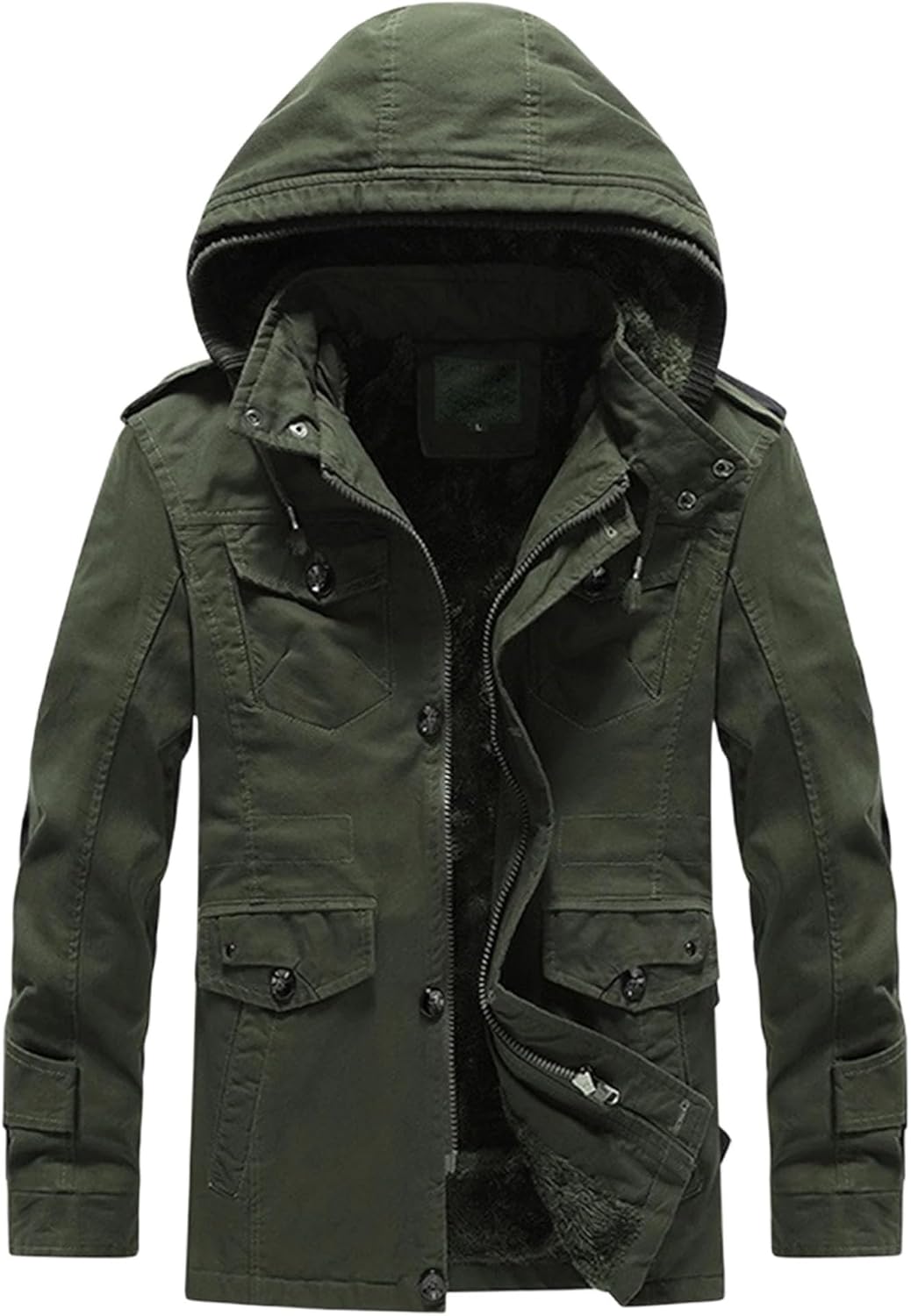 Men Polar Fleece Breathable Hood Jacket Classic Solid Business Sherpa Jacket Winter Casual Warm Thicken Cotton Coat