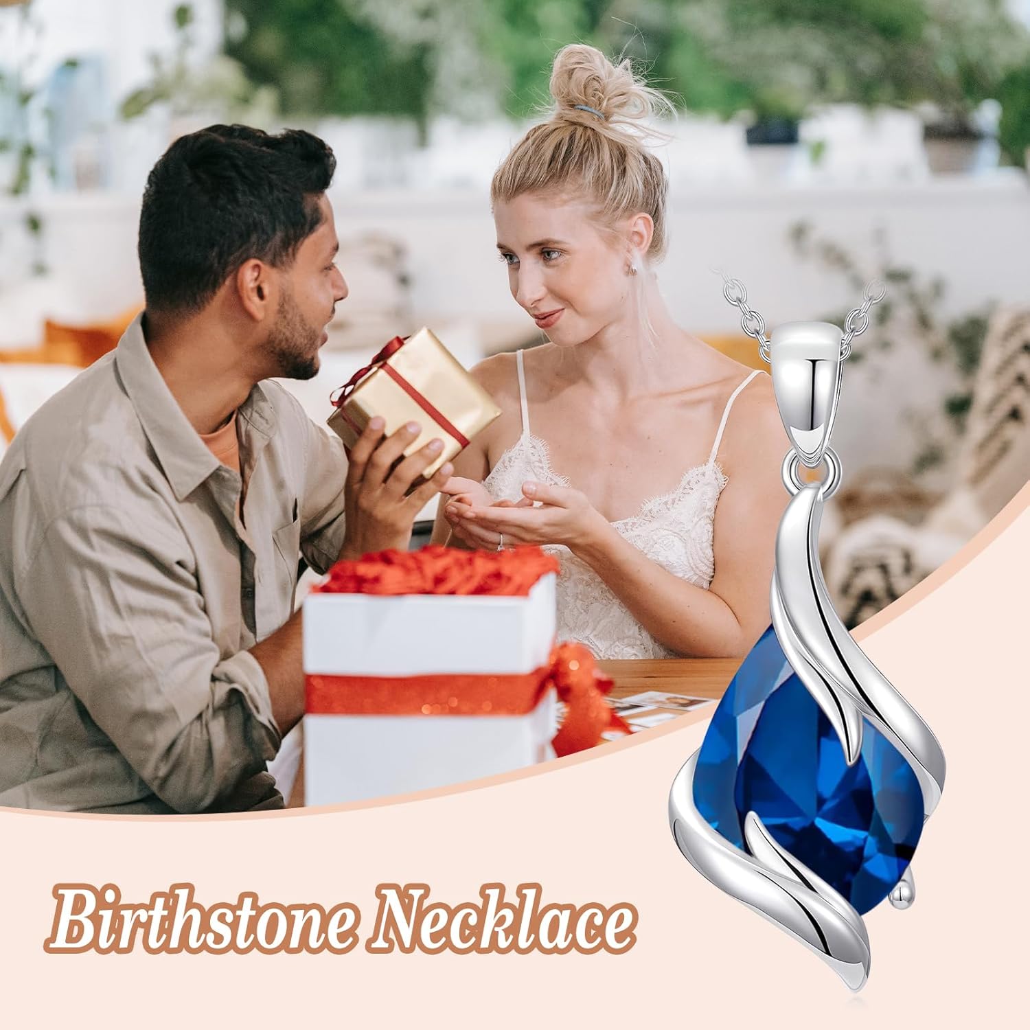 Birthstone Necklace for Women 925 Sterling Silver Teardrop Pendant Fine Jewelry Valentines Day Birthday Gifts for Her Wife Girlfriend - Image 3