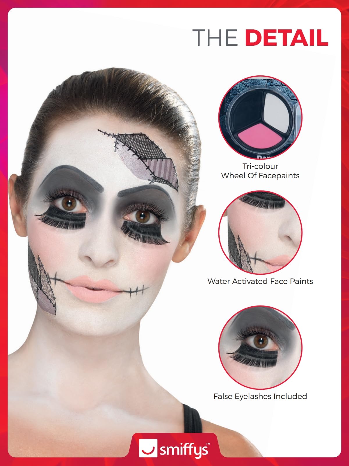 Kit Trucco Bambola Rotta Smiffys | Aqua, Nero, Trasferibili, Ciglia E Spugnette Per Halloween - 2