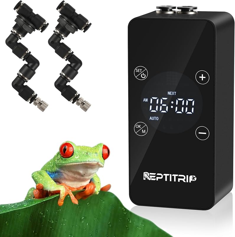 Reptile Mister con reloj interior, temporizador de nebulización fácil de configurar para tanques de reptiles, sistema de nebulización DIY para anfibios y plantas de selva tropical