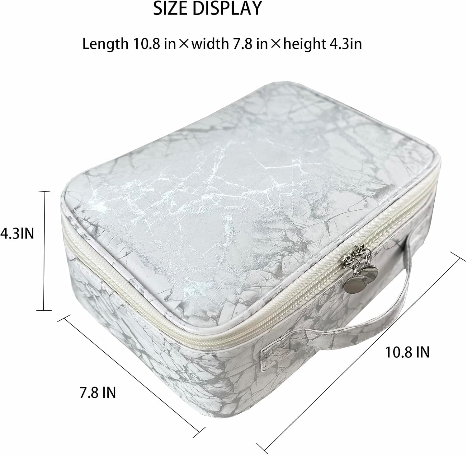 MKPCW Multifunctional Travel Makeup Bag Cosmetic Organizer with Removable Dividers, Brush Holder & Luggage Strap – Waterproof Large Capacity Toiletry Pouch for Women, Gym, Daily Use (White Marble)