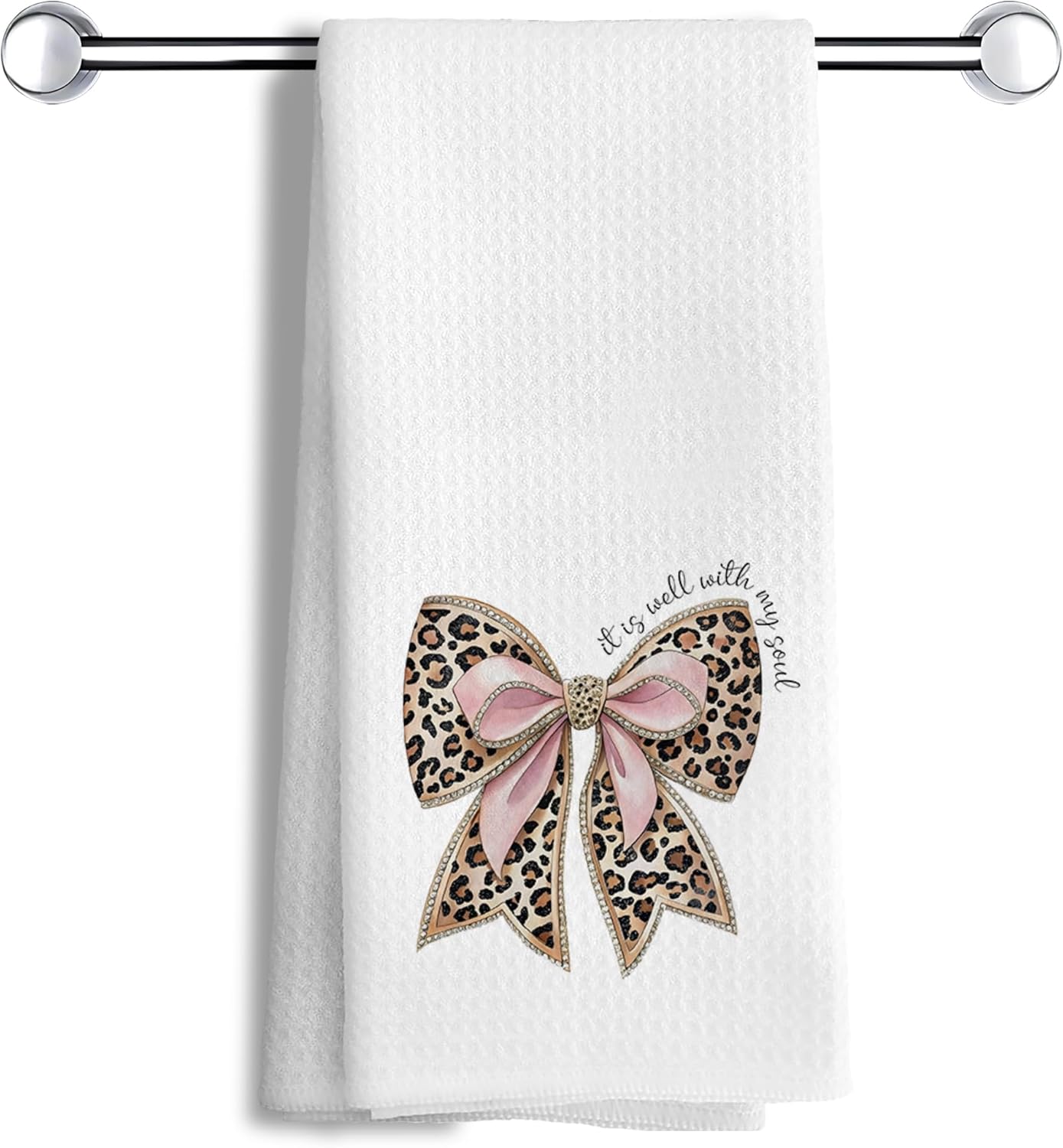 Coquette Leopard Bow Kitchen Towels,Pink Bow Dish Tea Towels for Kitchen Bathroom Decor, Trendy Pink Leopard Kitchen Towels,Girly Kitchen Decor,16x24 Inch