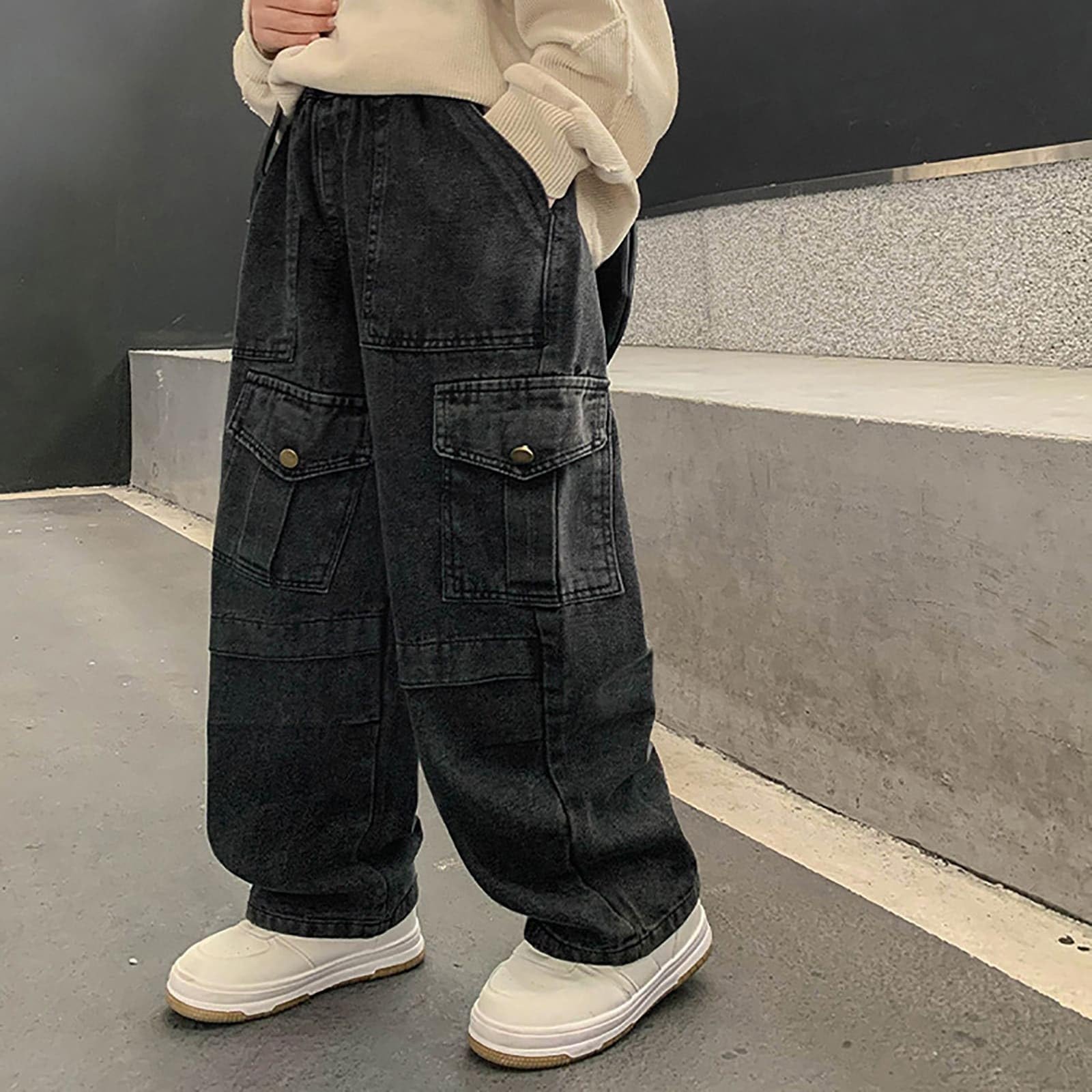Vaqueros Niño 4-14 Años Ancho Pantalon Vaquero Adolescentes Chico Cintura Elástica Rectos Casual Vacaciones Streetwear Jeans Pantalones Vaqueros de Trabajo Denim Holgados Otoño 2026