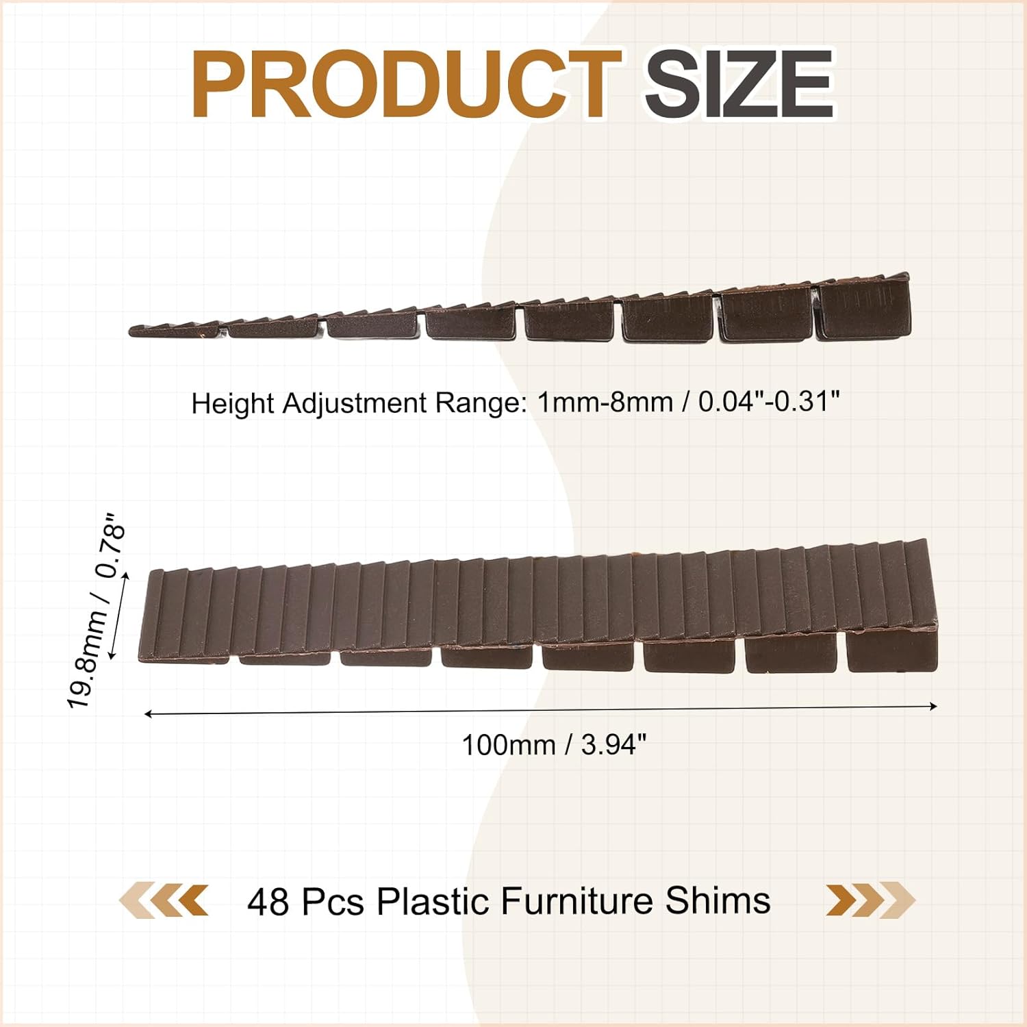 uxcell 48 Pack Plastic Furniture Shims, Wedges Shims for Leveling Cut-to-fit Furniture Levelers for Uneven Floors Toilet Table Cabinet (Brown)