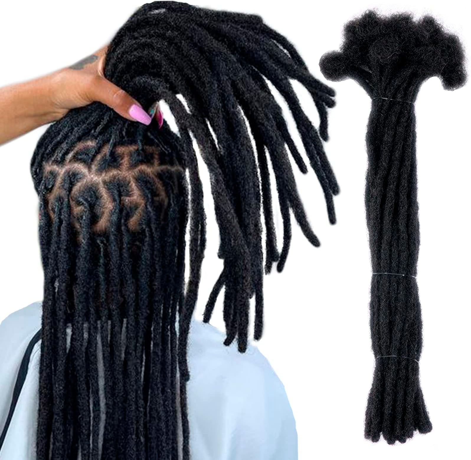 100% Real Human Hair Dreadlock Extensions for Men/Women, 0.4cm Thickness 16 Inch 30 Strands Full Handmade Can be Dyed and Bleached Permanent Loc Extensions Human Hair Natural Black