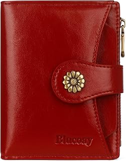Small Wallet Women, RFID Blocking Bifold Wallet | Microfiber Leather,Zip Coin Pocket,Card Holder,Removable ID Window,Wallet Women For Work Travel Daily Winered