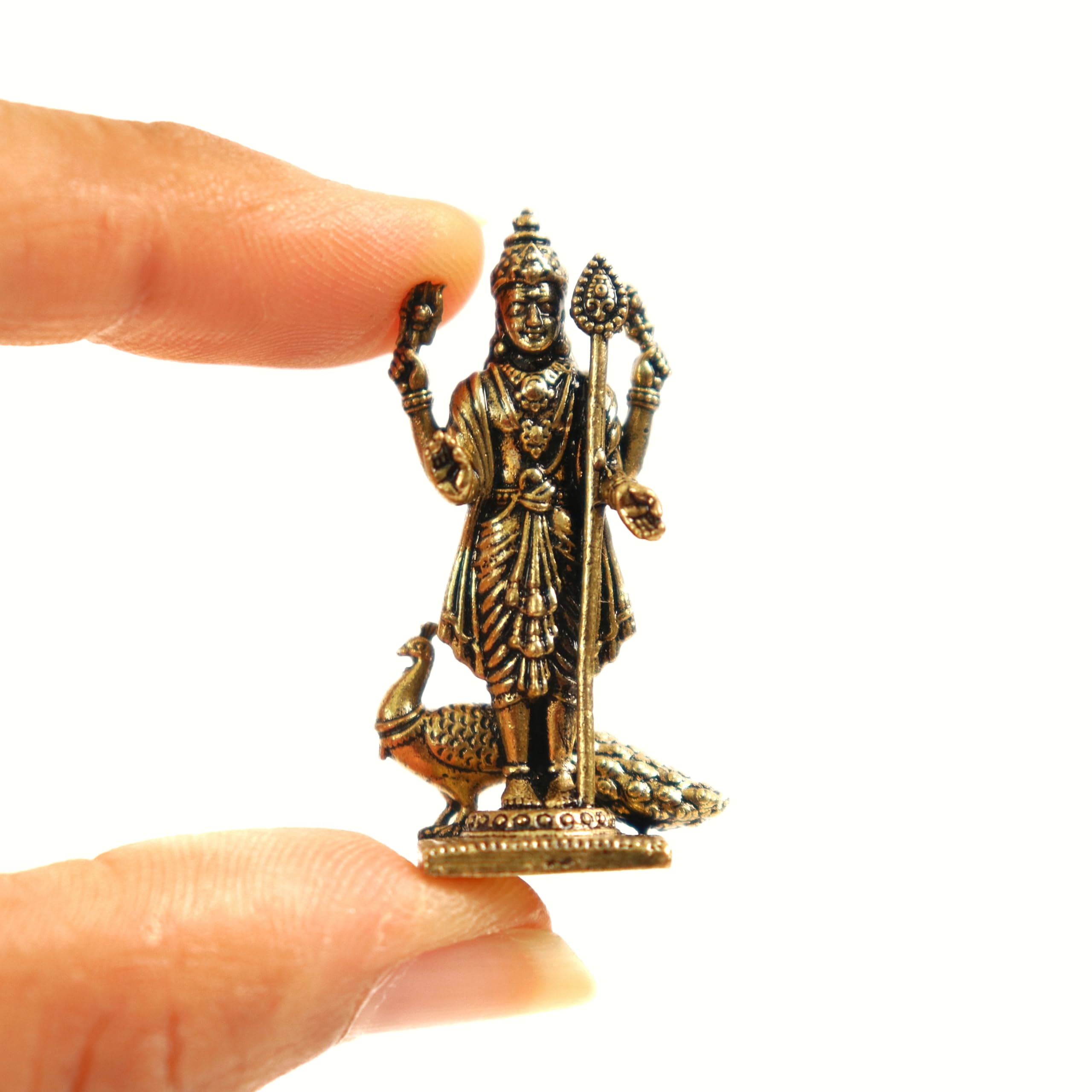The Spiritual Living Brass Lord Murugan Idol with Peacock Small | 1.5 Inch | Small Kartikeya Murti for Home Temple | Mini Statue | Kumaraswamy | Figurine for Home Decor | Gifts | Vastu | Miniature |-picture-10