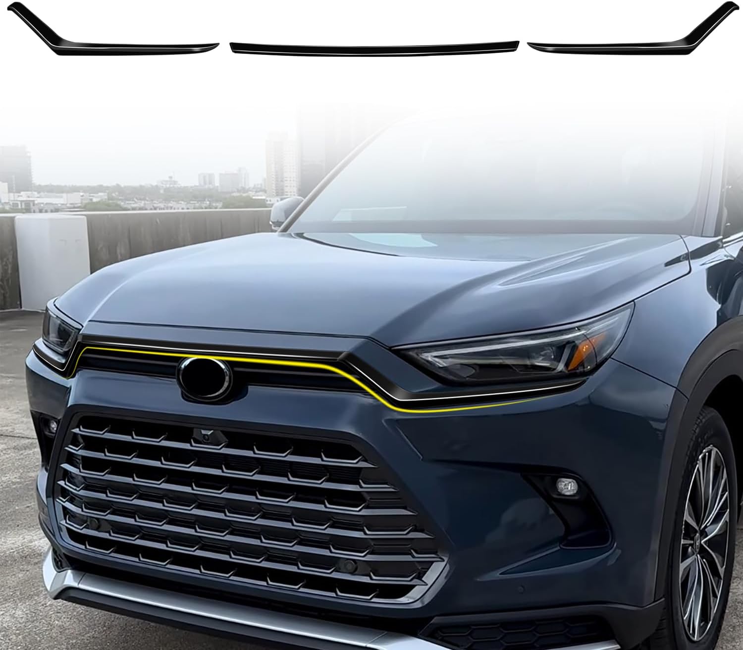 CTH for Toyota Grand Highlander 2024 2025 2026 Front Hood Upper Edge Decorative Stripe Cover Car Accessories 3pcs (Glossy Black)