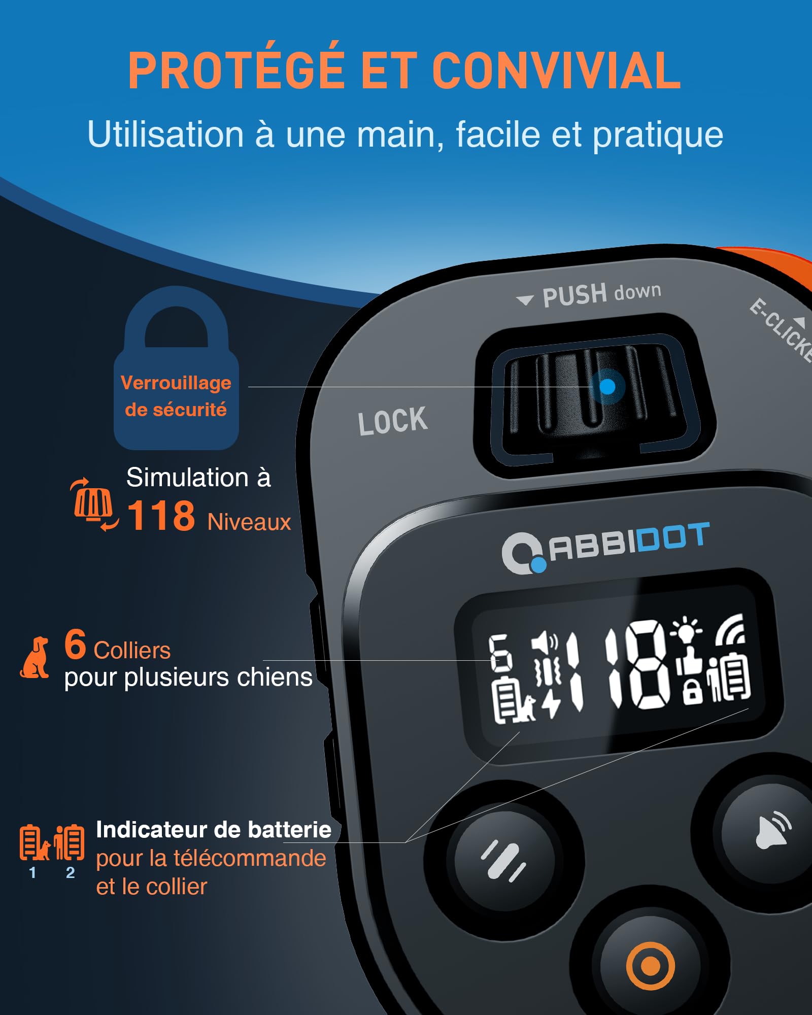 ABBIDOT Collier de Dressage pour Chien - Portée de 3.2 Km, 3 Veilleuses, 178 Niveaux avec 4 Modes, Clicker électrique, Collier électrique Rechargeable pour Petits et Grands Chiens (Noir, 1 Collier)