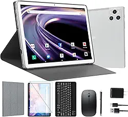 Tablet, tablet Android de 10 polegadas com 128 GB de ROM, 16 GB de RAM (até 2 TB), processador Octa-Core, tablet WiFi 5G, com capa para teclado e mouse, câmera de 13 MP + 8 MP, bateria IPS Touchscreen
