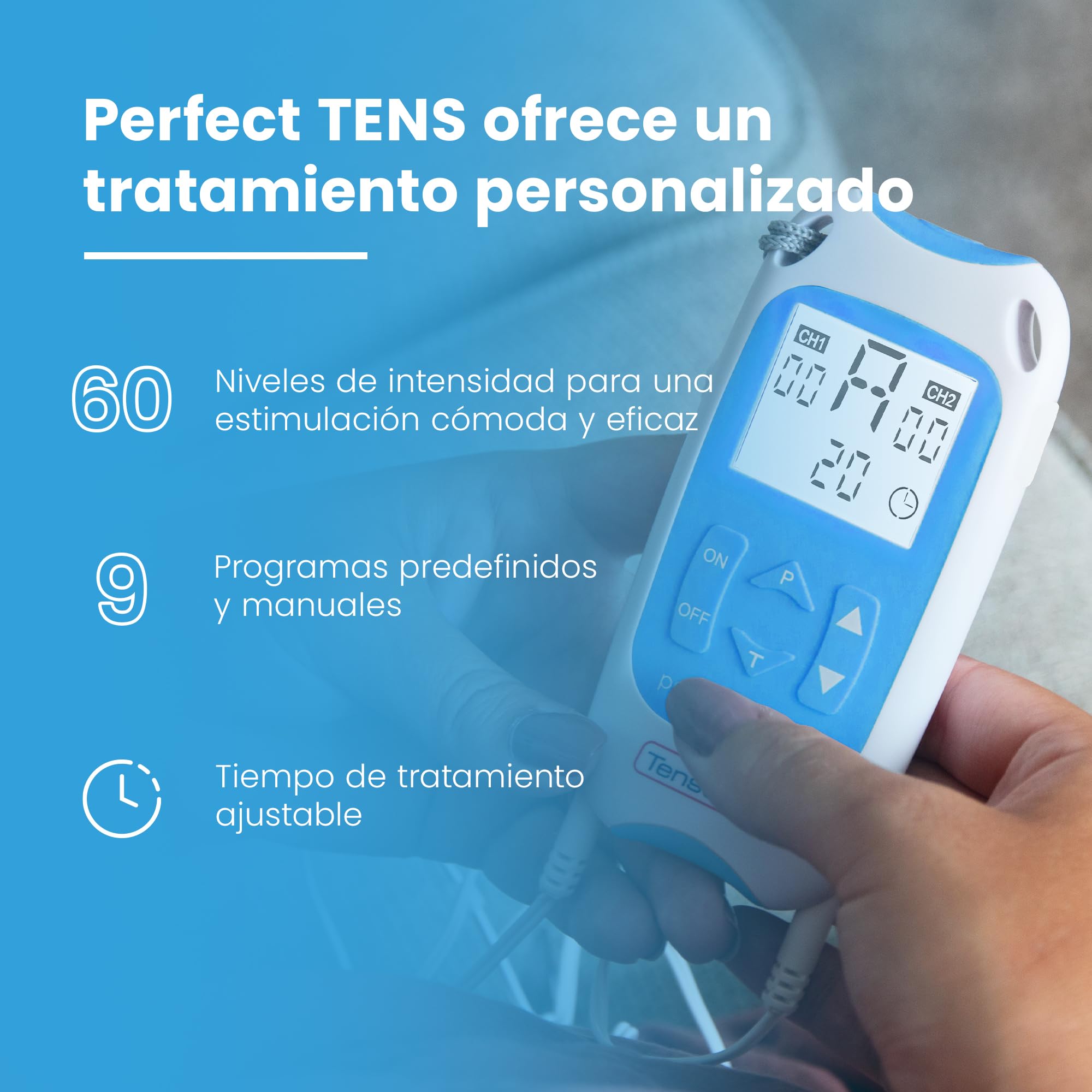 TensCare Perfect Tens – Dispositivo TENS Electroestimulador para Alivio del Dolor, 2 Canales, Programas Efectivos para Dolor de Espalda, Artritis y Lumbalgia