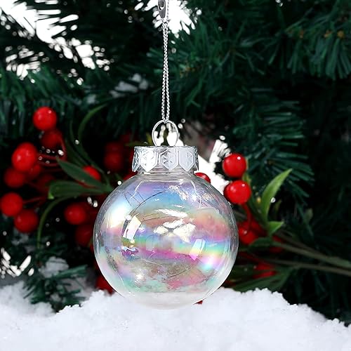 Miniatura 7 de Esferas de adornos iridiscentes de 2.5 pulgadas, 12 bolas de Navidad transparentes de plástico para manualidades, fiestas, árbol de Navidad,
