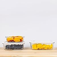 Vista 3 de Sio GLASS storage containers with GLASS lids, NO PLASTIC, Set of 3, Airtight Small Medium Large for Food Meal Prep, Silcone Bowl Container (White)