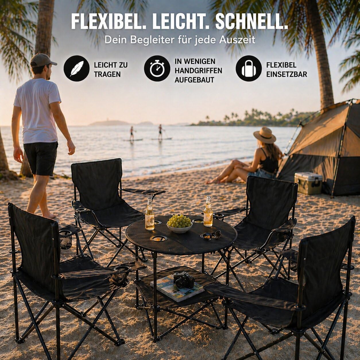 BigDean Camping Set 2X Campingstühle + 1x Campingtisch - Campingstuhl mit Tisch Set klappbar – Camping Tisch Stuhl Set Campingstuhl faltbar Angelstuhl Faltstuhl Anglerstuhl Campingtisch mit Stühlen