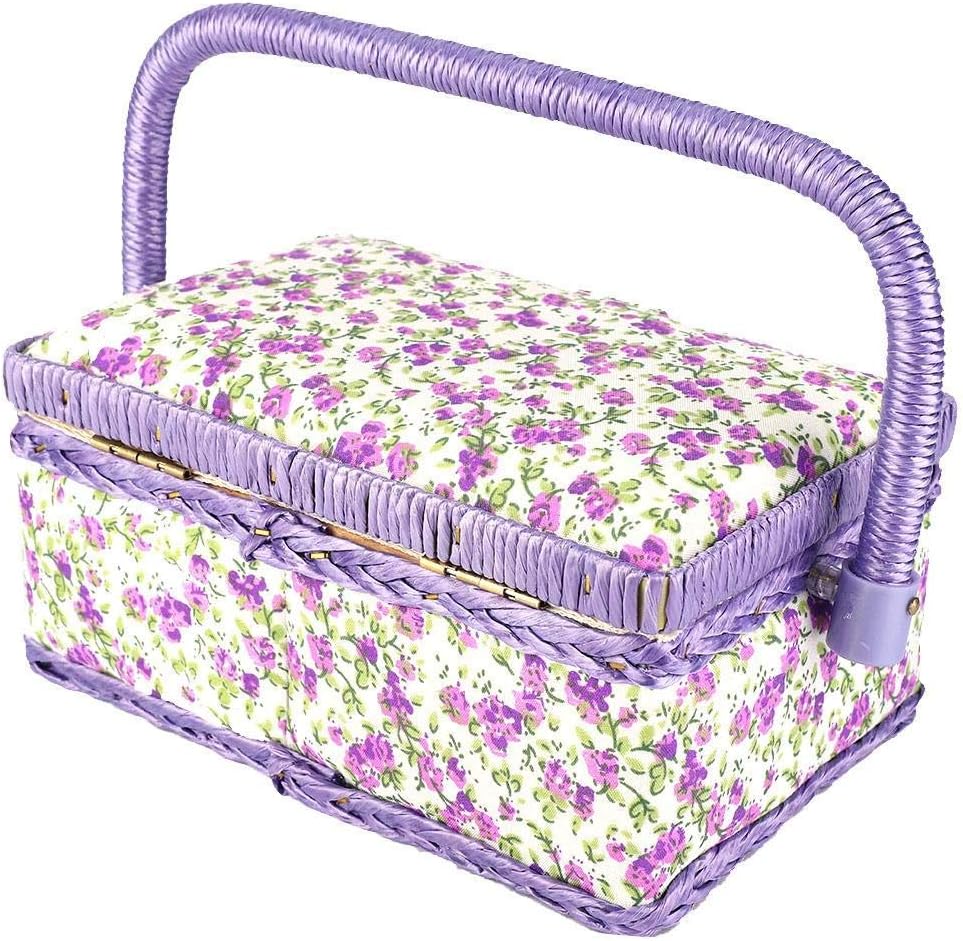 Vintage Medium Sewing Baskets with Insert and Sewing Notions Sewing Box Organizer Women Sewing Kit Baskets Gifts for Quilting and