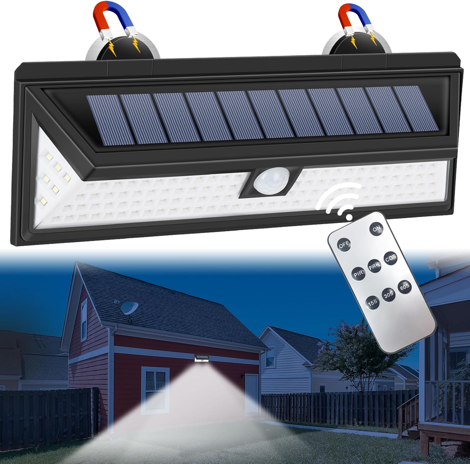 Magnetic Solar Lights Outdoor, RV Light with Motion Sensor, 118 LED Waterproof Security Light, Magnets Wireless Wall & Fence Lamp with Remote, Easy Install for RV, Garage, Driveway, Porch, Yard