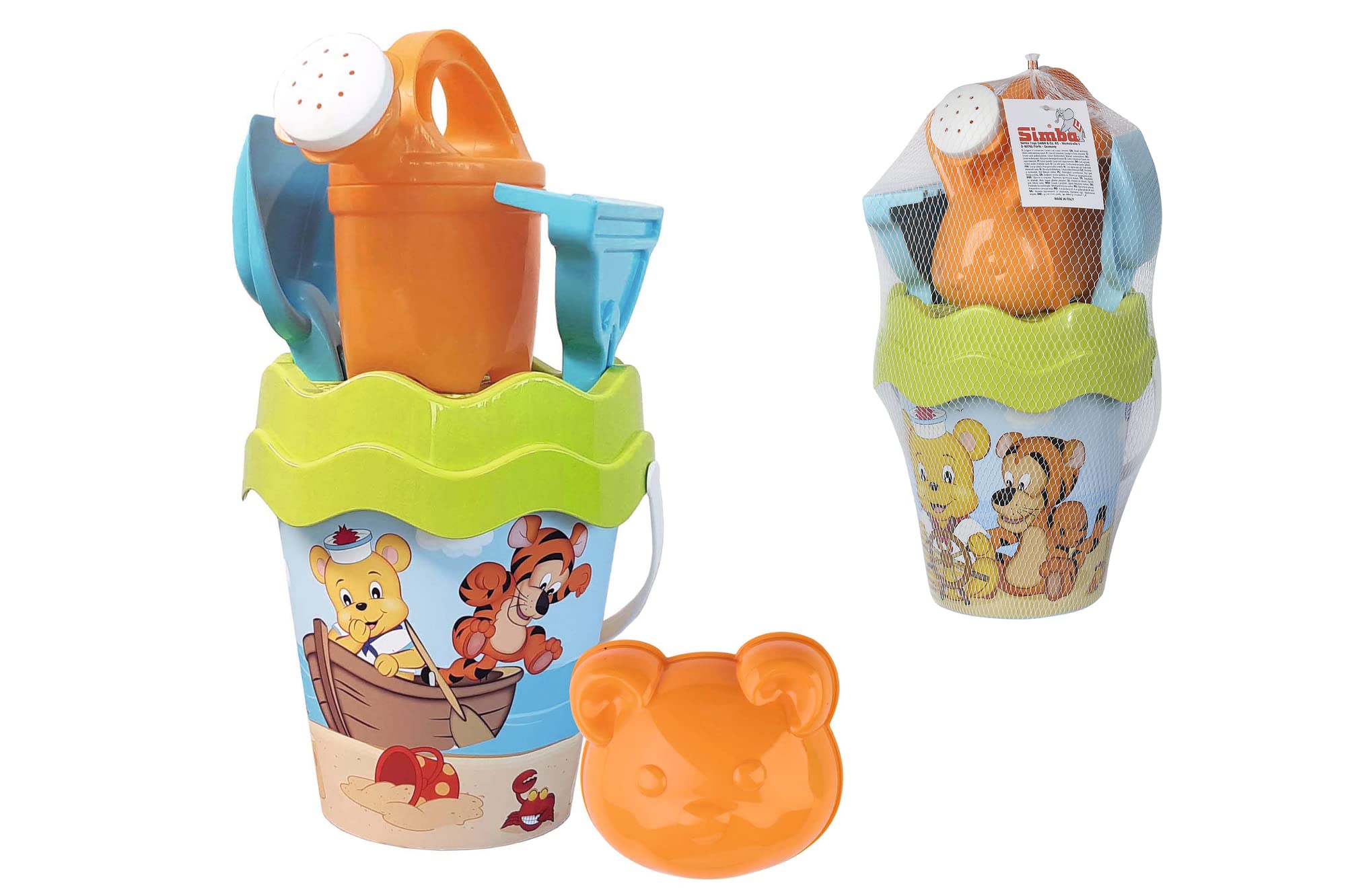 Simba Space Baby 107114607 - Set di secchi, 6 pezzi, secchio, colino, forma di sabbia, pala, rastrello, irrigatore, 11 cm, diametro: 14 cm, a partire da 10 mesi