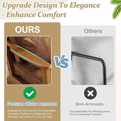 Miniatura 3 de VINGLI Juego de 2 sillas decorativas de madera maciza con reposabrazos anchos, sillas modernas tapizadas de mediados de siglo con almohada, silla de