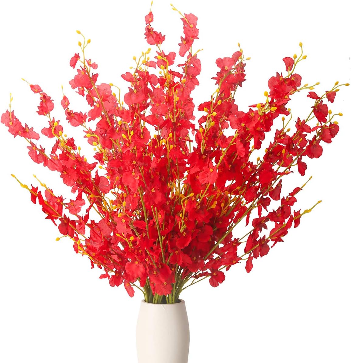 BOMAROLAN Artificial Orchid Silk Fake Flowers Faux Dancing Lady Orchids Stems Flower 10 Pcs Real Touch for Wedding Home Office Party Hotel Yard Decoration Restaurant Patio Festive Furnishing(Red)