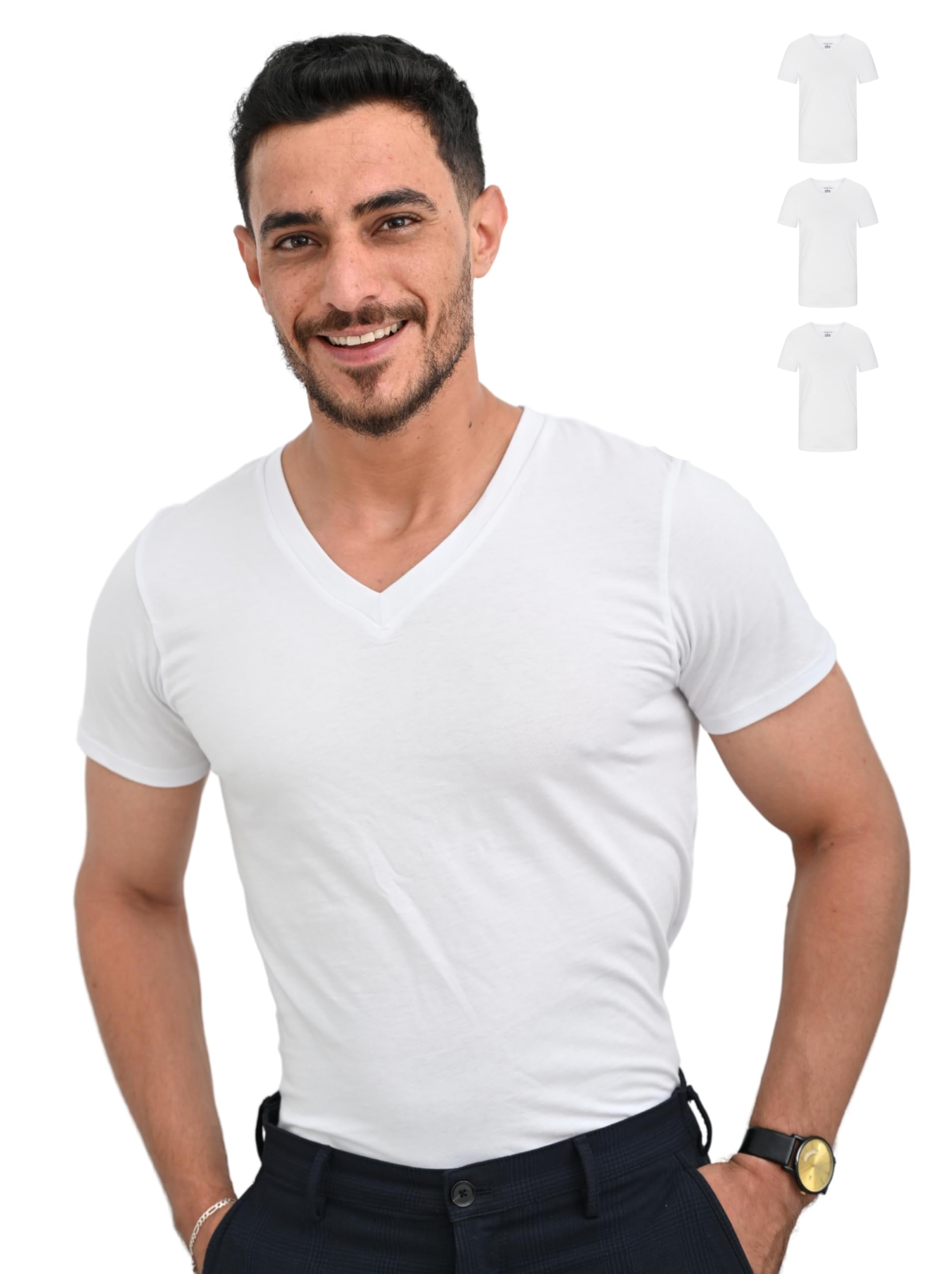 SKIPPER Confezione da 3 T-Shirt Uomo Scollo a V 100% Cotone – Magliette Intime Slim Fit, Traspiranti e Confortevoli, Bianco, S–3XL