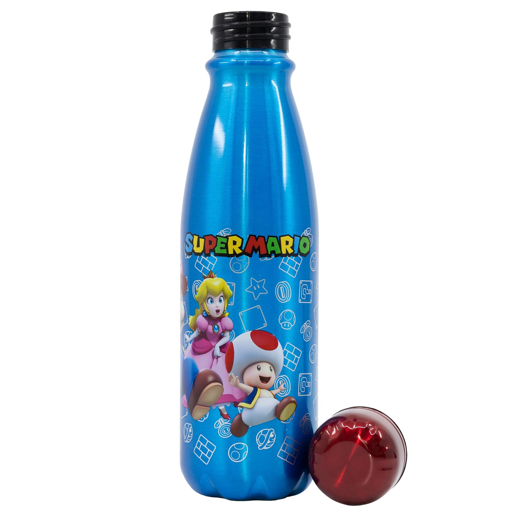 STOR Gourde Aluminium Enfant Super Mario Bros 600ml - Réutilisable avec Embout Sécurisé et Bouchon Anti-Fuite pour École Sport Enfants