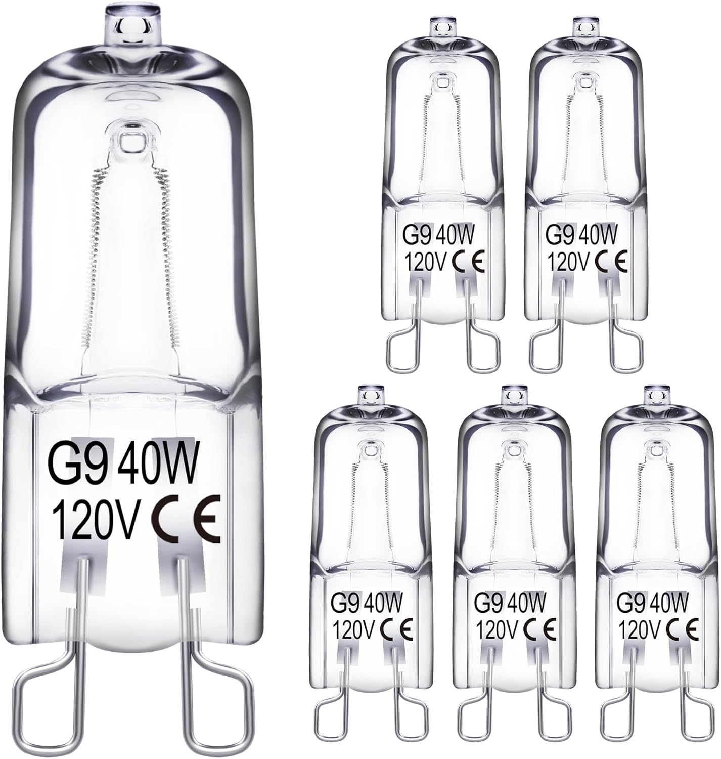 EvaStary G9 Halogen Light Bulbs 2 pin 120V 40W, Dimmable Long Lasting T4 JCD Type, G9 Bulb for Chandeliers, Range Hood Light, Bathroom Light Bulbs, Cabinet Lights, Warm White 2800K, 6 Pack